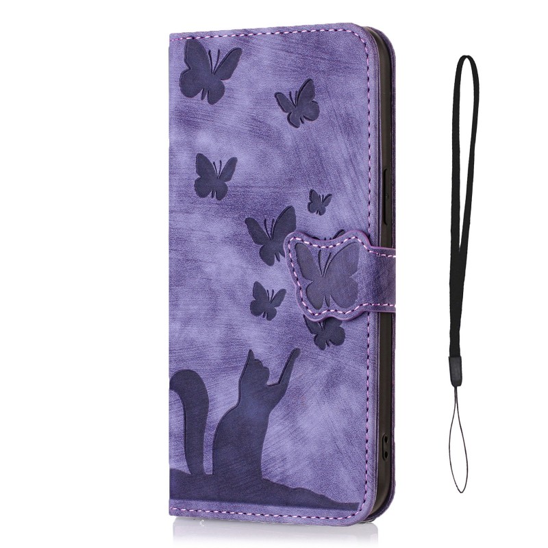 Embossed Butterfly Cat Card Slot Wallet Flip Case 